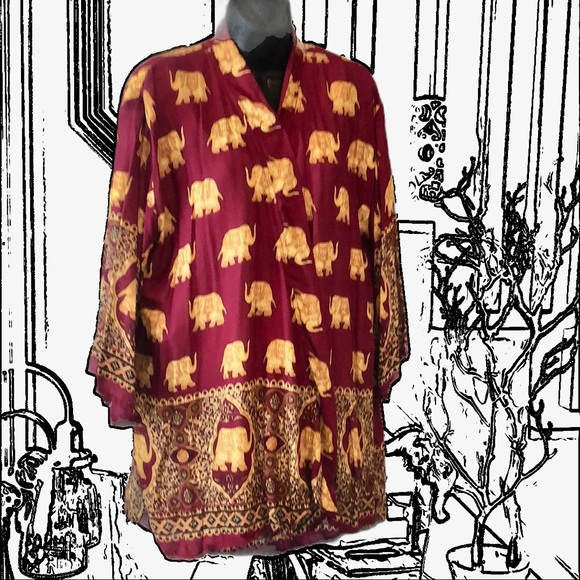 Elephant Pants Tops - “Elephant Pants” Kimono Rich Red and Yellow